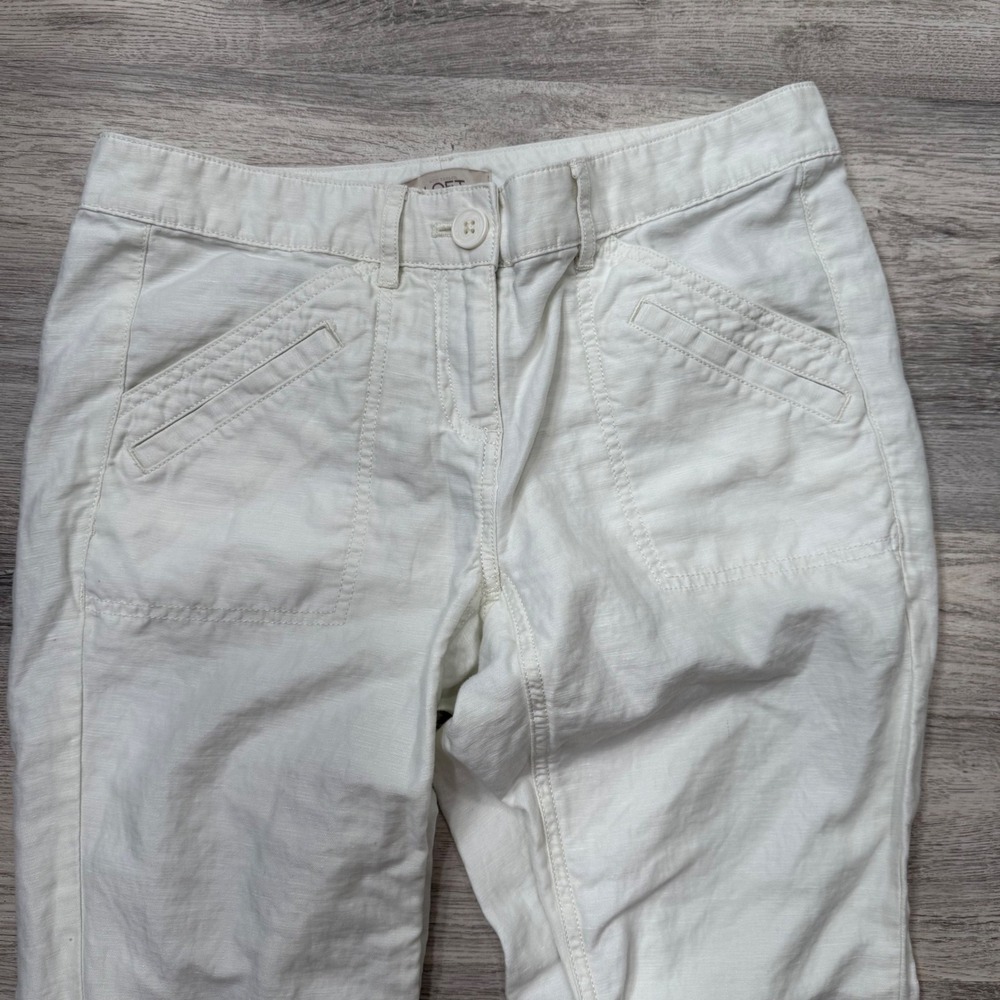 LOFT Womens White Cargo Utility Pants Size 0 Linen Blend Casual Chic - Picture 4 of 10